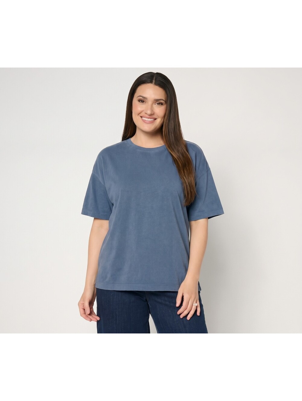 LOGO by Lori Goldstein Cotton Elbow Sleeve Boyfriend Tee Vintage Indigo, X-Large